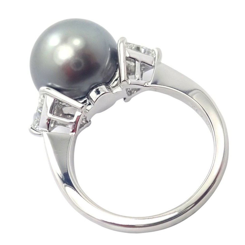 Rare! Mikimoto Platinum .5ctw Diamond 12mm Tahitian South Sea Pearl Heart Ring - Picture 4 of 10